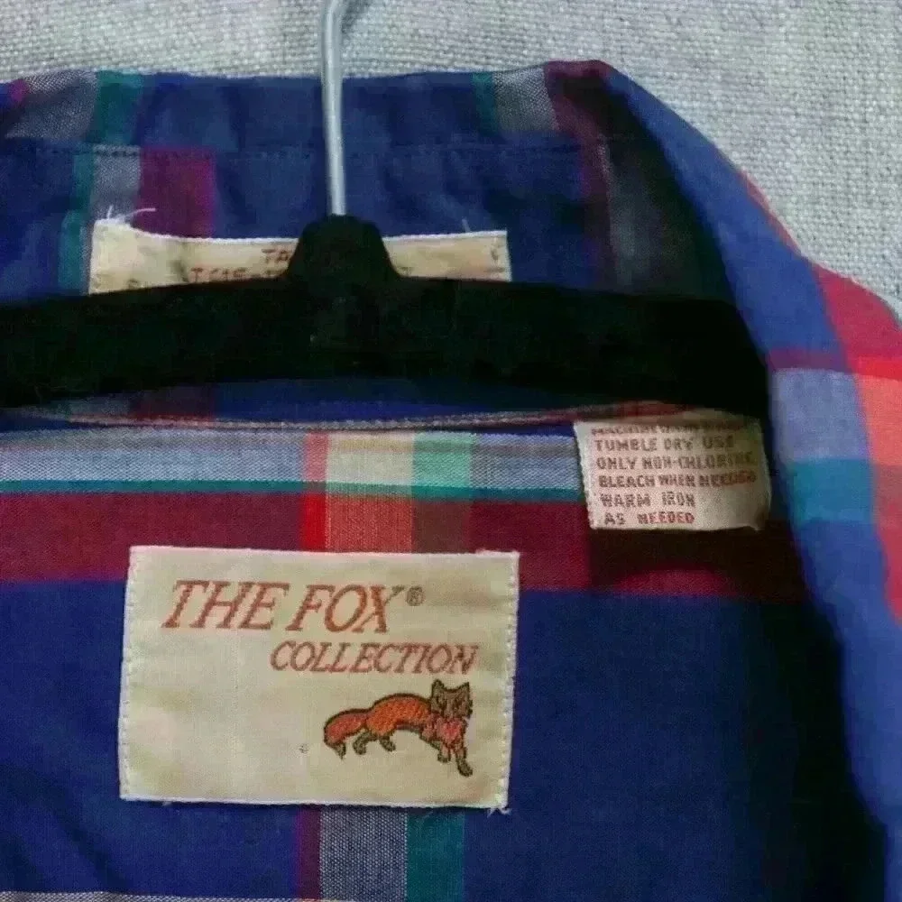 Vintage Plaid Button Down Men's L Tall Long Sleeve Shirt Multicolor Cotton Blend